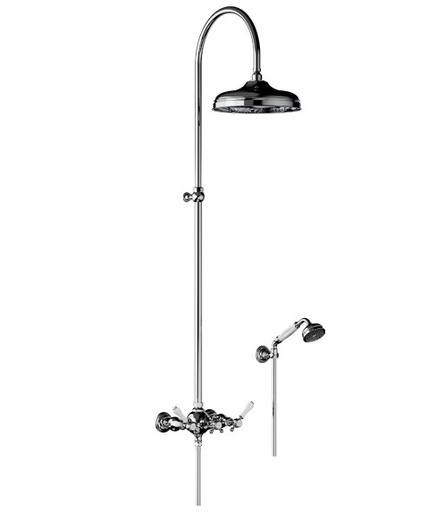 [16GEN14816] Julia Victoria mélangeur de douche murale complet, entraxe de 175mm+-30mm, douche sur colonne réglable en hauteur de 70 à 108 cm, douche de tête diam. 270 mm anti-calcaire + douchette à main + flexible + crochet support de douchette à main, coloris chromée