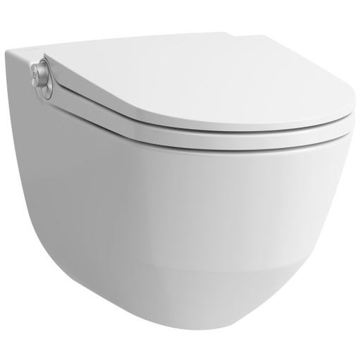 [1625C0022] WCdouche CLEANET RIVA UP cuvette murale en céramique télécommande, contrôleur de fonction de douche, matériel de fixation et de raccordement manchette d'écoulement, siège avec couvercle, abaissement automatique, 220-240 V, cleaneffect, blanc