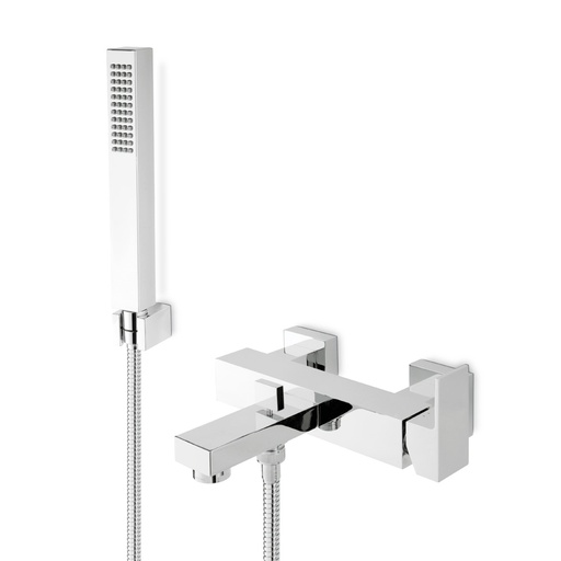 [1621H0076] Mélangeur de bain complet ERGO-Q, E 150 mm, avec raccords excentriques 1/2 x 3/4, flexible 150 cm et douche à main y compris support pour douchette à main, chromé