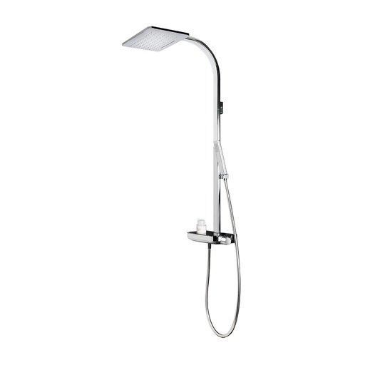 [1621S0167] Colonne de douche DOCCIA thermostatique, E 150 mm, tête de douche dim. 240x360 mm avec jet pluie et cascade, support douchette fixe non réglable, avec tablette verre noir, avec raccords 1/2" x 1/2", chromé