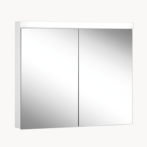 [1617M0362] Armoire de toilette LOWLINE BASIC FL, LOB 90/2/FL profil en aluminium 90 x 70/74,8 x 12 cm pour montage AP ou UP prise double en haut à droite ou à gauche, 2 portes à double miroir, FL 39W, EVG, IP44, standard, blanc