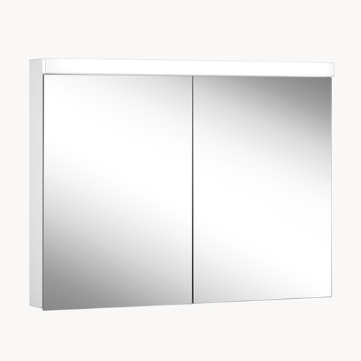 [1617M0363] Armoire de toilette LOWLINE BASIC FL, LOB 100/2/FL profil en aluminium 100 x 70/74,8 x 12 cm pour montage AP ou UP prise double en haut à droite ou à gauche, 2 portes à double miroir, FL 39W, EVG, IP44, standard, blanc