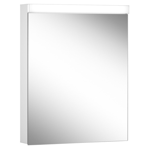 [1617M0367] Armoire de toilette LOW basic LED (anc. LOWLINE LED), LOB 60/1/LED profil en aluminium 60 x 70/74,8 x 12 cm pour montage AP ou UP prise double en haut à droite ou à gauche, porte à double miroir charnières à droite ou à gauche, LED 15W, IP44, couleur lum. blanc froid 4000K, blanc
