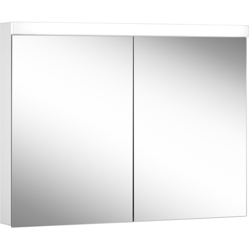 [1617M0371] Armoire de toilette LOWLINE LED, LOB 100/2/LED profil en aluminium 100 x 70/74,8 x 12 cm pour montage AP ou UP prise double en haut à droite ou à gauche, 2 portes à double miroir, LED 21W, IP44, couleur lum. blanc froid 4000K, blanc