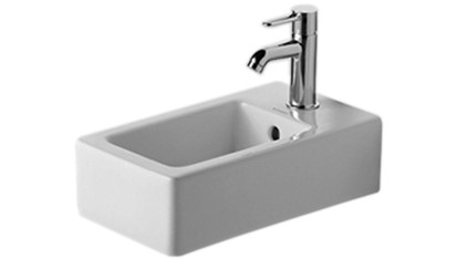 [1624C0366] Lave-mains VERO 25 x 45 cm, céramique avec trop-plein, 1 trou robin., standard, blanc