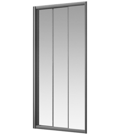 [1613C0395] Porte coulissante TWIGGY-TOP niche, 86-90 cm, H 195 cm 3 panneaux, verre véritable clair, couleur d'argent mat