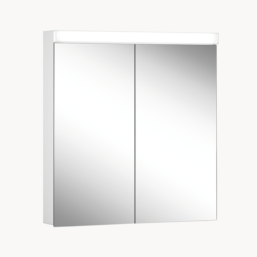[1617M3649] Armoire de toilette LOWLINE BASIC FL, LOB 70/2/FL profil en aluminium 70 x 70/74,8 x 12 cm pour montage AP ou UP prise double en haut à droite ou à gauche, 2 portes à double miroir, FL 24W, EVG, IP44, standard, blanc