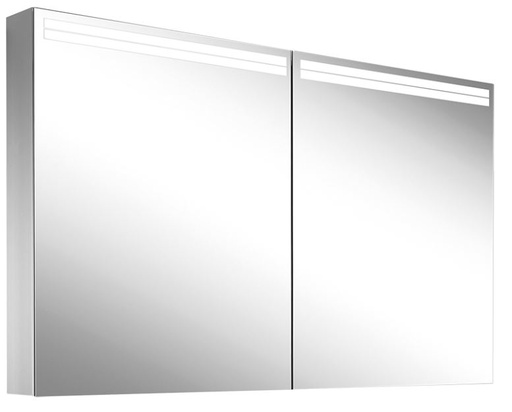[1617C0378] Armoire de toil. ARANGA (anc. ARANGALINE TW) 120 x 70 x 12 cm profil en aluminium pour montage AP ou UP, prises double en haut à droite ou à gauche, prise double en bas à la paroi intermédiaire à droite, 2 portes à double miroir, LED dimmable, en haut et en bas 49 W, dessus et dessous séparément commutable 2000-6500 K, bouton pour les fonctions à l'intérieur du profilé latéral, miroir grossissant IP44, argent éloxé