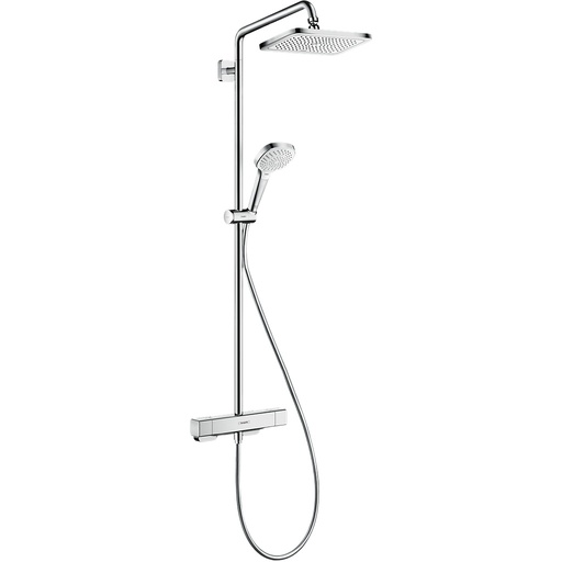 [1621C1032] Colonne de douche CROMA E 280 1jet, RainAir E 138-162 mm, thermostat Ecostat E, douche de tête Croma E 280 x 170 mm, douche à main Croma Select E Multi tuyau de douche Isiflex, CoolContact sur le thermostat - empêche le boîtier de chauffer, rendant la douche encore plus sûre, Classe énergie E, groupe acoustique NT, chromé